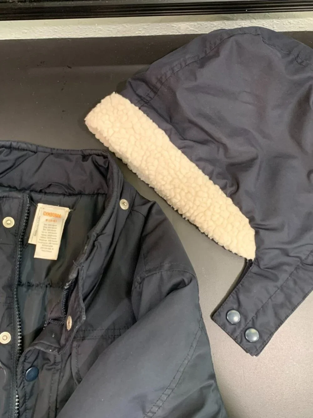 Gymboree coat with separate fleece liner and detachable hood sz S 5-6 navy